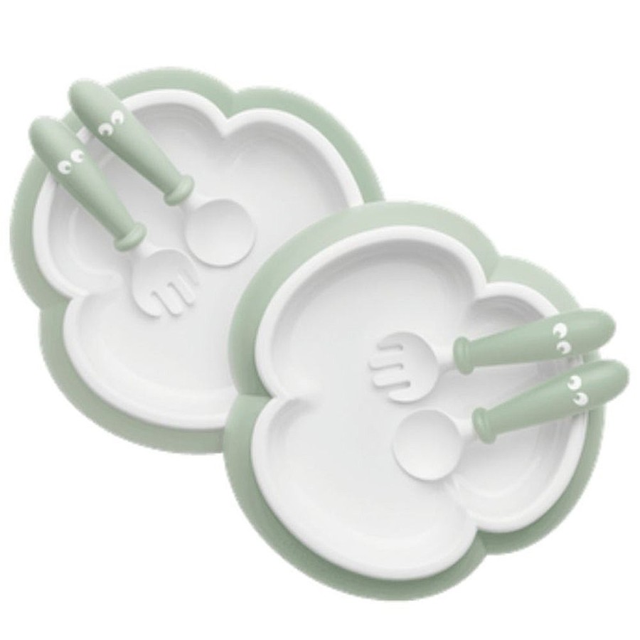 Feeding Snuggle Bugz | Baby Plate / Spoon / Fork Set Powder Green