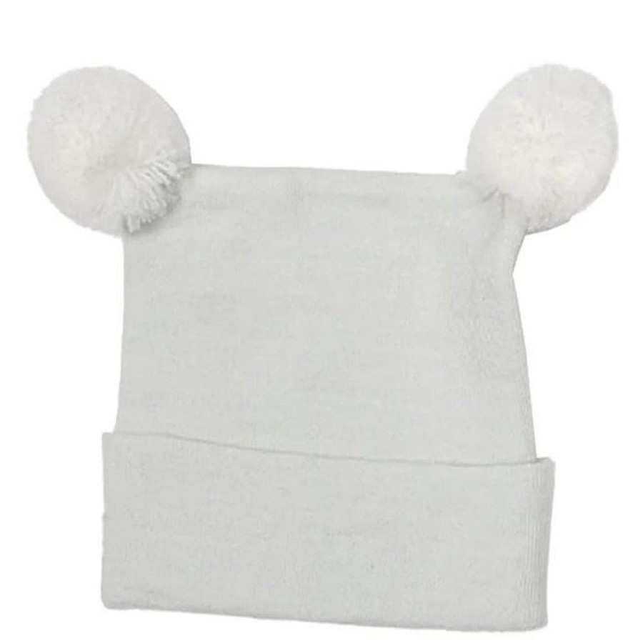 Nursery Snuggle Bugz | Newborn Knitted Double Pompom Hat White