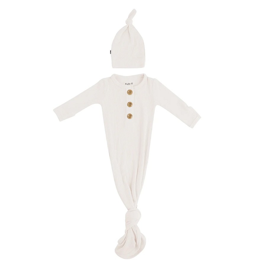 Nursery Snuggle Bugz | Ribbed Knotted Gown & Hat - Newborn Oat