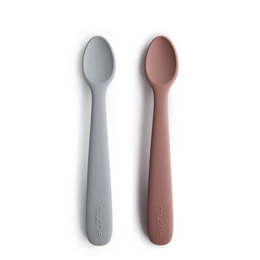 Feeding Snuggle Bugz | Silicone Feeding Spoons 2-Pack Stone And Cloudy Mauve