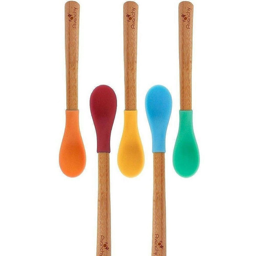 Feeding Snuggle Bugz | Bamboo Spoons - 5 Pack Green/Blue/Red/Yellow/Orange