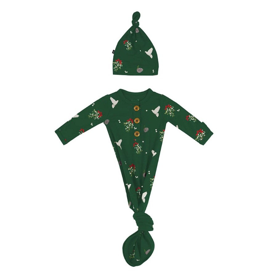 Nursery Snuggle Bugz | Holiday Knotted Gown & Hat Mistletoe