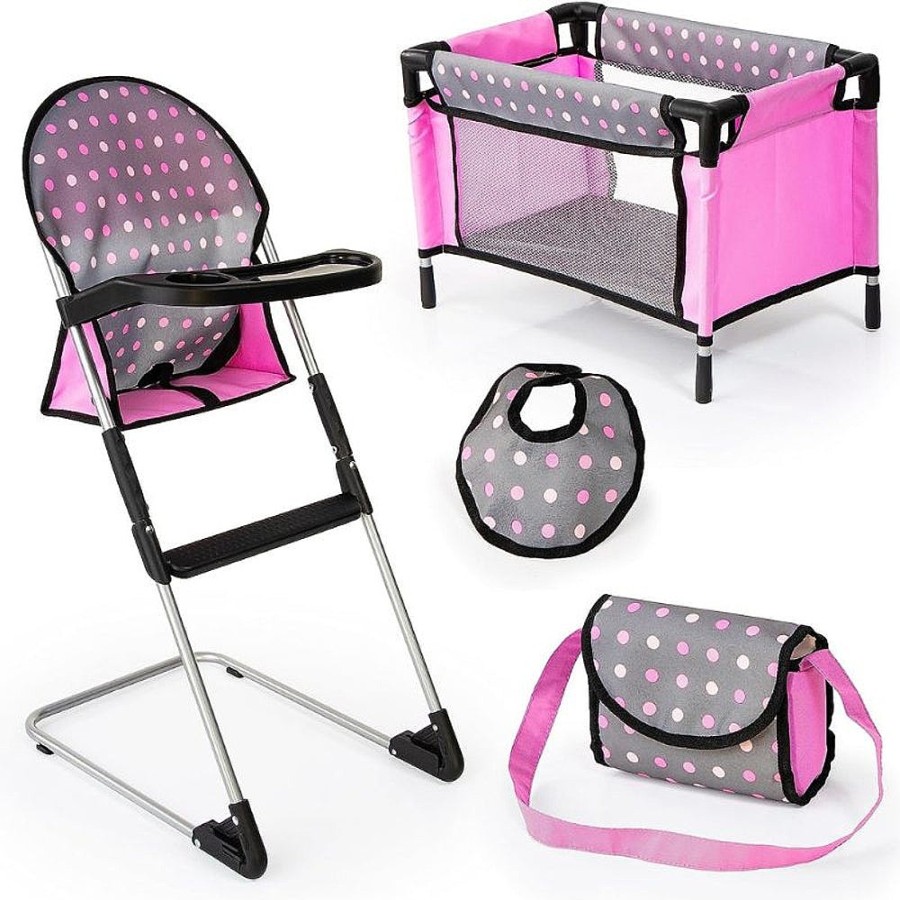 Toys Snuggle Bugz Dolls | Doll'S High Chair And Travel Bed Set - Polka Dots