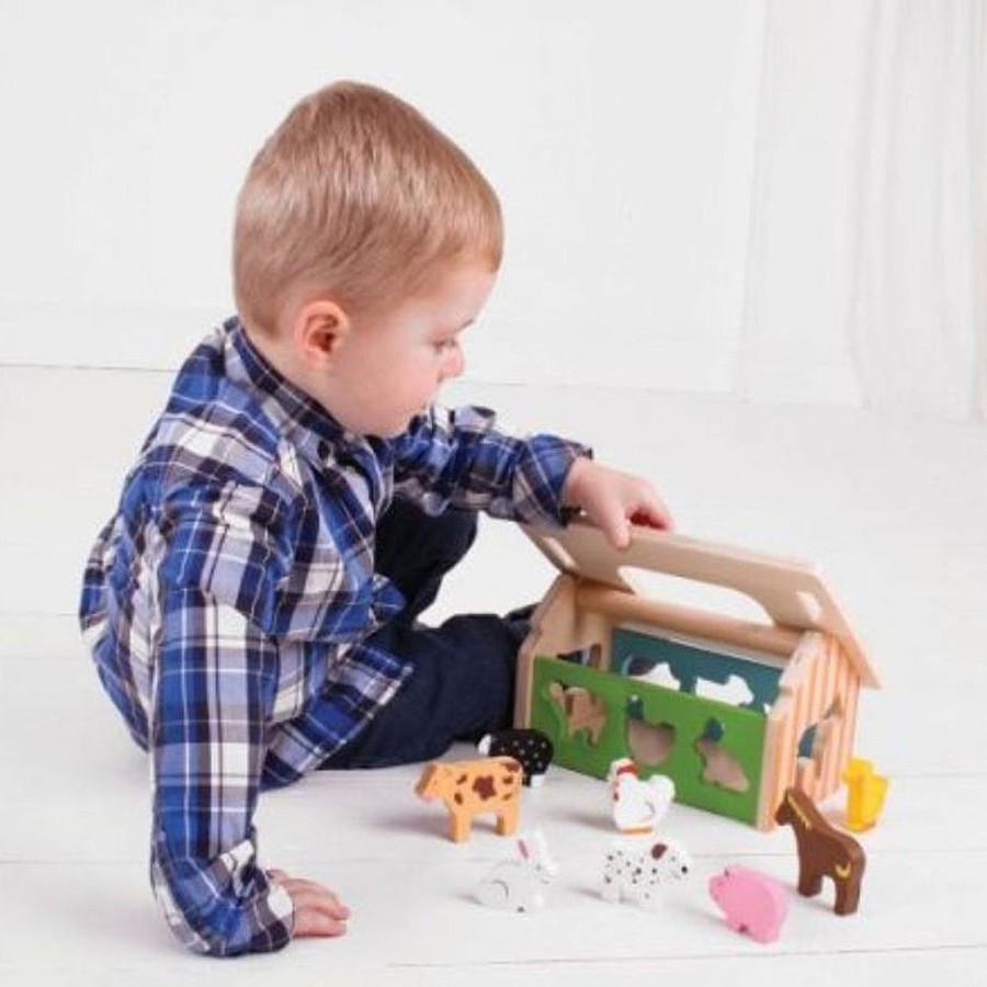 Toys Snuggle Bugz Wooden Toys | Farmhouse Shape Sorter