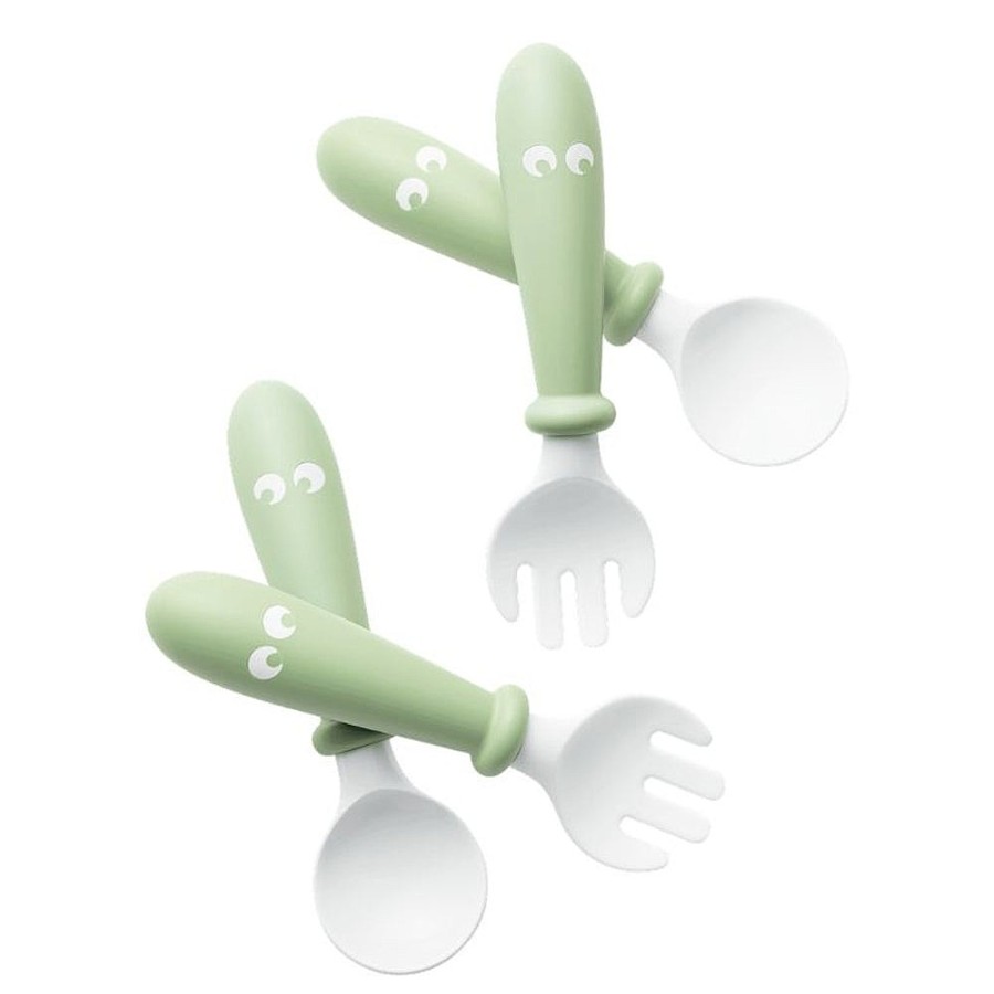 Feeding Snuggle Bugz | Spoon + Fork Set - 4 Pack Powder Green