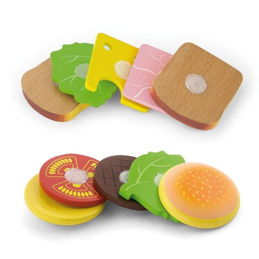 Toys Snuggle Bugz Pretend Play | Wooden Hamburger & Sandwich Set